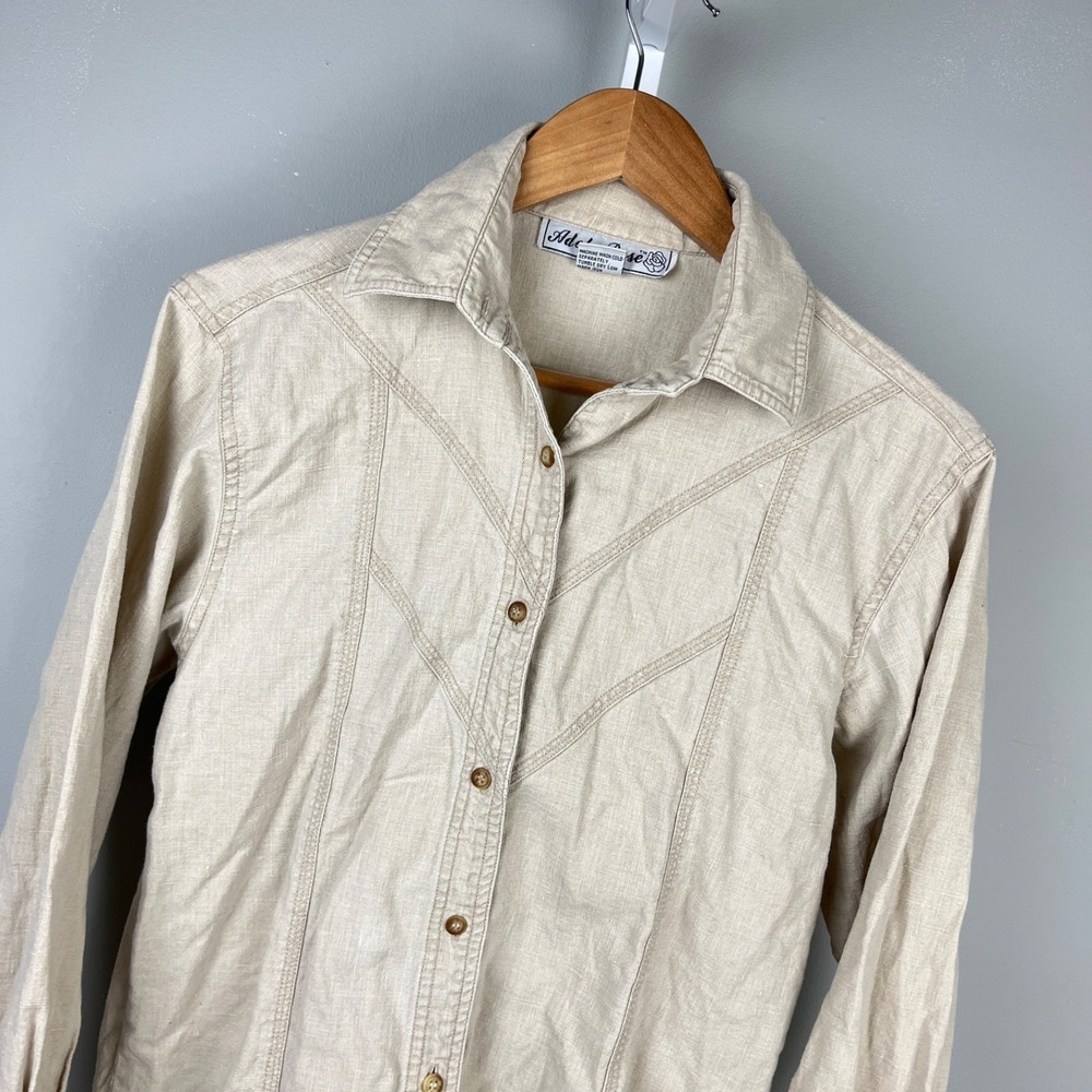 Adobe Rose Linen Blend Shirt Top Womens‎ S Cream Button Up Vintage Western Boho